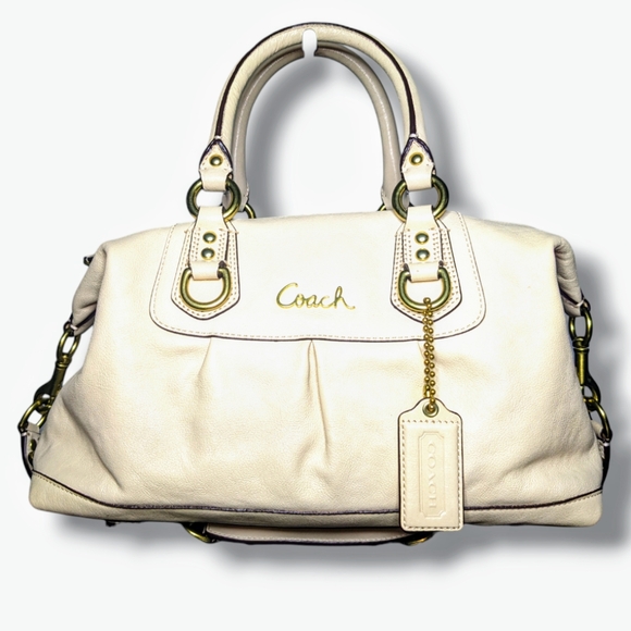 Coach Handbags - Coach | Ashley Pleated White Ivory Leather Convertible Shoulder Satchel Handbag